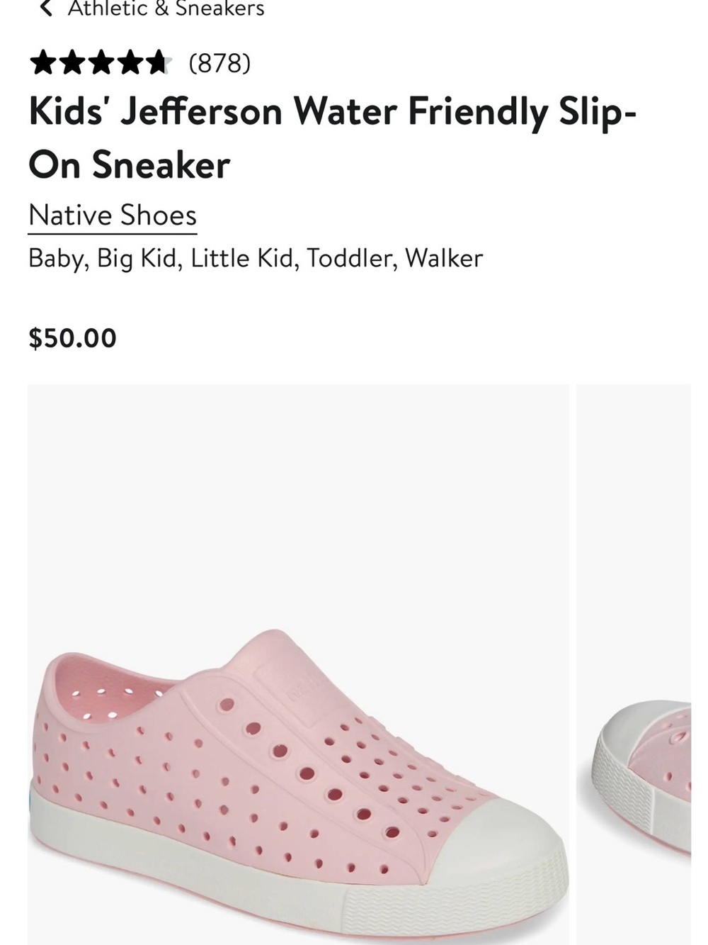 Native Shoes Kids Slip-On Water Sneakers in Pale Pink and White